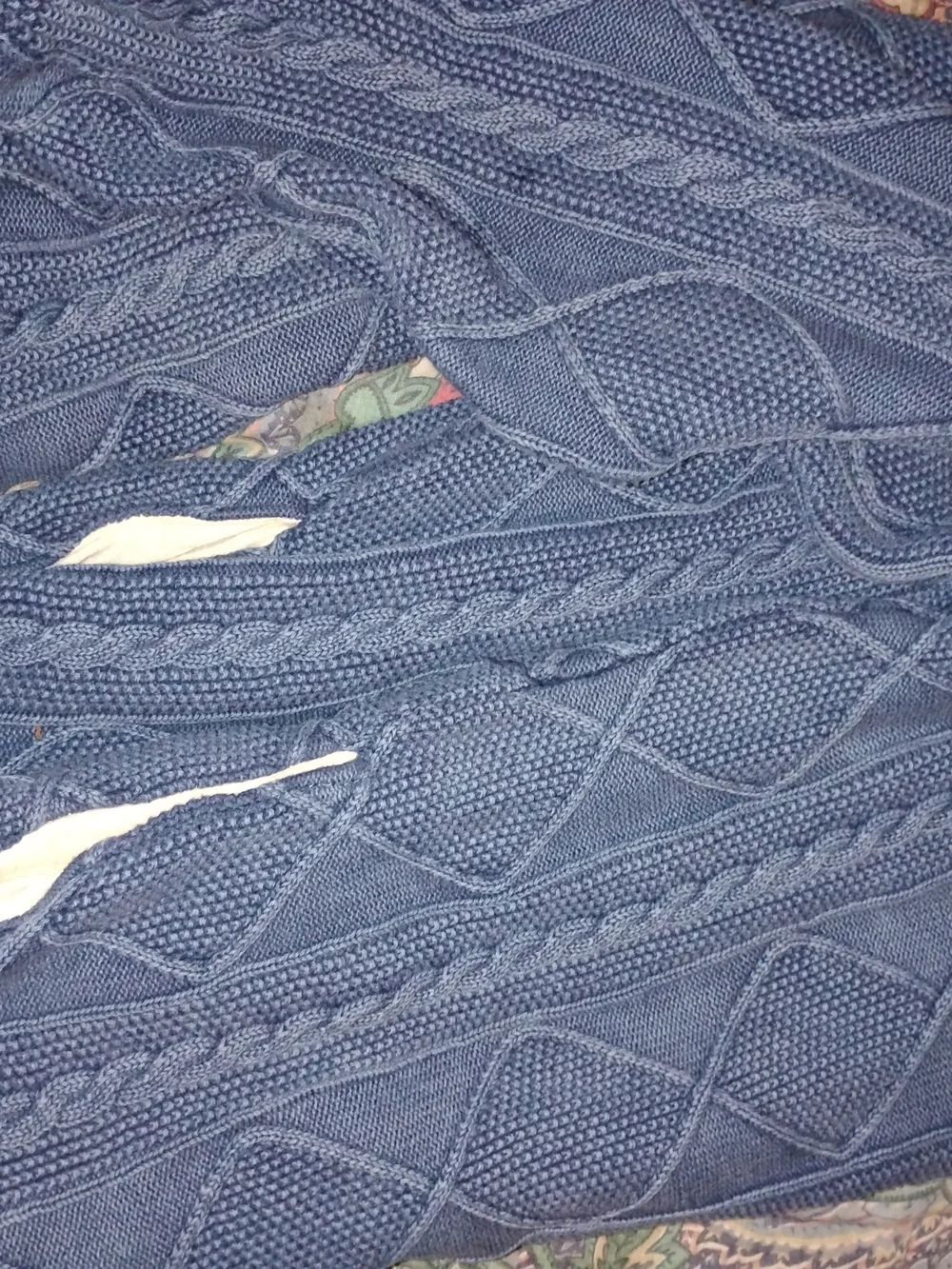 Carbon 2 cobalt - Men's Size M Hooded Cable Knit Sweater - Light Navy Blue